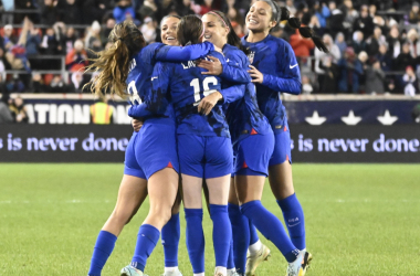 The US Women's National team celebrate after Mallory Pugh gives them the lead against Germany/Photo: John Lupo/VAVEL USA