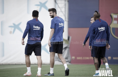 Entrenamiento del Barça con parte de los internacionales