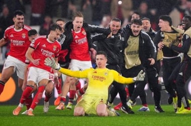 L'esultanza di Trubin dopo il gol al Real Madrid