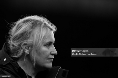 Emma Hayes, Manager of Chelsea during the Barclays Women´s Super League match between Chelsea FC and Liverpool FC at Stamford Bridge on November 18, 2023 in London, England. (Photo by Richard Heathcote/Getty Images)