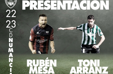 Rubén Mesa y Toni Arranz han sido presentados hoy. Imagen: Numancia.