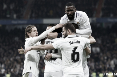 Los jugadores del Real Madrid celebran un gol. Vía realmadrid.com