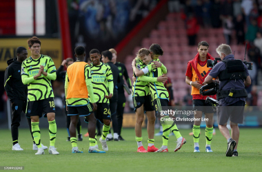 Arsenal players celebrate a comfortable 4-0 win at Vitality Stadium against Bournemouth - Getty Images, Christopher Lee