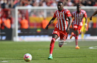 BERLIN, GERMANY - MAY 13: Sheraldo Becker of 1. FC Union Berlin runs with the ball during the Bundesliga match between 1. FC Union Berlin and Sport-Club Freiburg at Stadion an der alten Försterei on May 13, 2023 in Berlin, Germany. (Photo by Oliver Hardt/Getty Images)