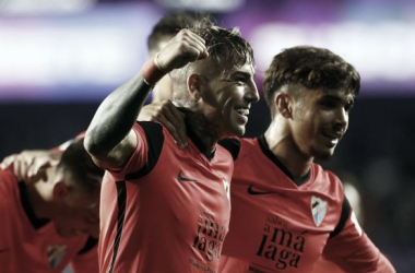 Brandon eufórico tras anotar el gol del empate frente al Real Valladolid / Fuente: Málaga CF
