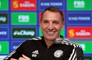 <span style="color: rgb(8, 8, 8); font-family: Lato, sans-serif; font-size: 14px; font-style: normal; text-align: start; background-color: rgb(255, 255, 255);">Rodgers smiling at today's press conference. (Photo by Plumb Images/Leicester City FC via Getty Images)</span>