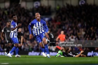 Brighton's Joao Pedro scored his fourth Europa League goal of the season against Ajax, keeping him at the top of the competition's scoring charts. (Photo by Alex Pantling / Getty Images)