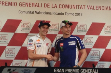 Márquez y Lorenzo, protagonistas de la rueda de prensa de Valencia