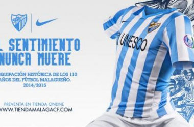 La camiseta del Málaga conmemora los 110 años de fútbol