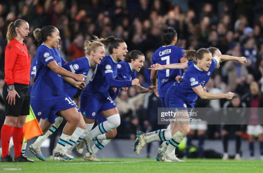 <div style="text-align: start;">The Chelsea squad celebrate victory in the penalty shoot-out. (Photo by Charlotte Wilson/Offside/Offside via Getty Images)<br></div>