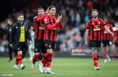 Bournemouth players celebrate at Full time against Fulham -&nbsp;<span style="color: rgb(8, 8, 8); font-family: Lato, sans-serif; font-size: 14px; font-style: normal; text-align: start; background-color: rgb(255, 255, 255);">(Photo by Steve Bardens/Getty Images</span>