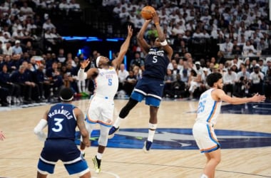 Anthony Edwards in Game 3 against the Thunder / Source: Getty Images
