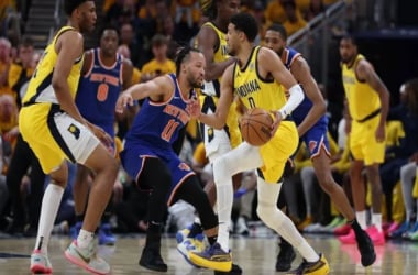 Tyrese Haliburton frente a Jalen Brunson en playoffs / Fuente: Getty Images