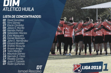 Lista de convocados del DIM para su debut en la Liga Águila