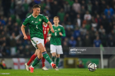 Daniel Ballard of Northern Ireland during the international friendly match between Northern Ireland and Hungary at Windsor Park in Belfast. (Photo by Ramsey Cardy/Sportsfile via Getty Images)