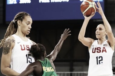 Diana Taurasi shoots in the United States opening game of the Olympics against Senegal/Photo: Geoff Burke/USA Today Sports