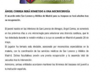 Ángel Correa se someterá a una microcirugía por una dolencia cardíaca