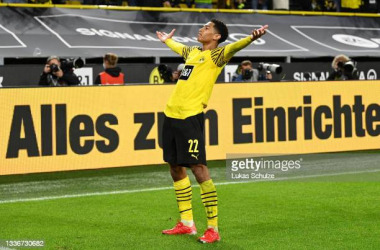 Jude Bellingham Celebrating in front of Dortmund fans. photo by Lukas Schultze via Getty images.