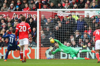 Pantilimon kept out Toral&#039;s penalty but not his header from the resulting corner (photo: Twitter / Nottingham Forest FC)