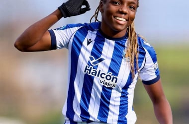 Edna Imade celebrando el gol frente al Alhama. Foto: Liga F