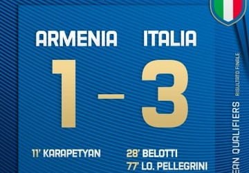 Euro 2020, qualificazioni: L'Italia soffre ma vince contro l' Armenia (1-3)&nbsp;