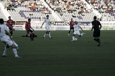 La zona mixta del Real Jaén: Ángel de la Calzada, Sergio Molina y Jose Cruz