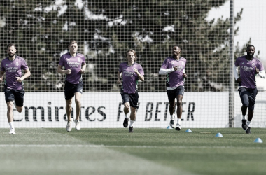 Los jugadores en el último entrenamiento en Madrid antes del partido contra el Sevilla (Foto: Real Madrid)