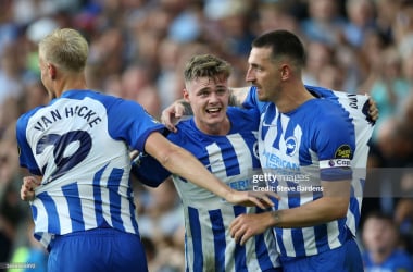 Evan Ferguson (centre) is one of several attacking options available for Brighton in their Europa League opener. (Photo: Steve Bardens/Getty Images)