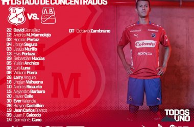 Convocados del Independiente Medellín para recibir al Bucaramanga