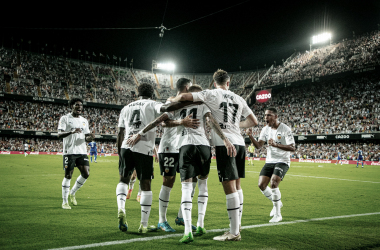 Los jugadores celebrando el tercer gol / Twitter Valencia CF