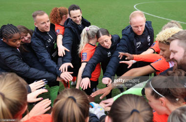 Brighton & Hove Albion players and staff celebrate following the Vitality Women's FA Cup match between Birmingham City and Brighton & Hove Albion. (Photo by Cameron Smith - The FA/The FA via Getty Images)