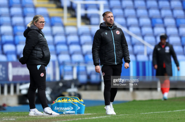 Kelly Chambers, Manager of Reading, looks on during the FA Women's Super League match between Reading and Brighton & Hove Albion at Select Car Leasing Stadium on March 26, 2023 in Reading, England. (Photo by Mike Owen - The FA/The FA via Getty Images)