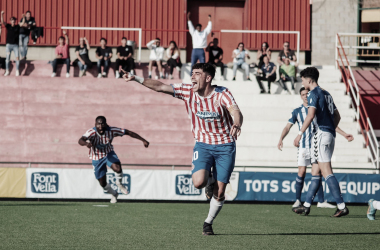 Adrià Gené celebrando eufórico el 0-1 / Foto: Girona FC