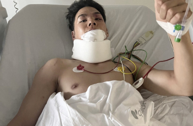 Nakagami en el Hospital tras sufrir un grave accidente /Fuente: Twitter Takaki Nakagami