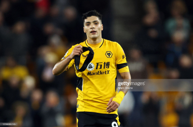 WOLVERHAMPTON, ENGLAND - NOVEMBER 20: Raul Jimenez of Wolverhampton Wanderers during the Premier League match between Wolverhampton Wanderers and West Ham United at Molineux on November 20, 2021 in Wolverhampton, England. (Photo by Marc Atkins/Getty Images)