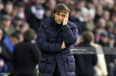 Tottenham Hotspur manager Antonio Conte looks dejected during the Premier League match at St Mary's Stadium, Southampton. Picture date: Tuesday December 28, 2021. (Photo by Andrew Matthews/PA Images via Getty Images)