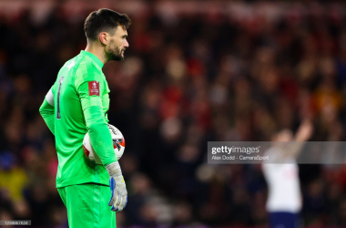 MIDDLESBROUGH, ENGLAND - MARCH 01: Tottenham Hotspur's Hugo Lloris during the Emirates FA Cup Fifth Round match between Middlesbrough and Tottenham Hotspur at Riverside Stadium on March 1, 2022 in Middlesbrough, England. (Photo by Alex Dodd - CameraSport via Getty Images)