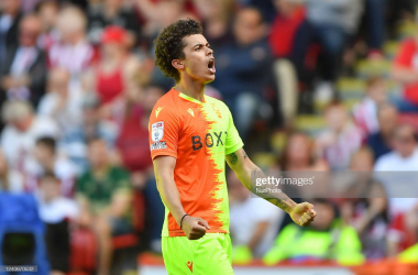 <span style="color: rgb(8, 8, 8); font-family: Lato, sans-serif; font-size: 14px; font-style: normal; text-align: start; background-color: rgb(255, 255, 255);">Brennan Johnson of Nottingham Forest celebrates after scoring a goal to make it 0-2 during the Sky Bet Championship Play-Off Semi-Final 1st leg between Sheffield United and Nottingham Forest at Bramall Lane, Sheffield on Saturday 14th May 2022. (Photo by Jon Hobley/MI News/NurPhoto via Getty Images)</span>