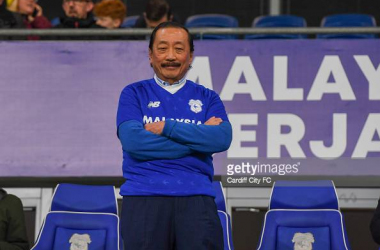 Owner Vincent Tan watches on as Cardiff fall to a 3-2 home defeat against Hull City&nbsp;(Photo by Cardiff City FC/Getty Images)&nbsp;<br>