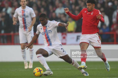 <div class="jWVqGUtWp2reCsR8Py13 Syo2g6UaK2TIanjcQuyP"><div class="trPiEQBcswpd_AxWNNtZ">NOTTINGHAM, ENGLAND - NOVEMBER 12: Crystal Palace's Cheick Doucoure in action with Nottingham Forest's Morgan Gibbs White during the Premier League match between Nottingham Forest and Crystal Palace at City Ground on November 12, 2022 in Nottingham, United Kingdom. (Photo by Mick Walker - CameraSport via Getty Images).<br></div></div>