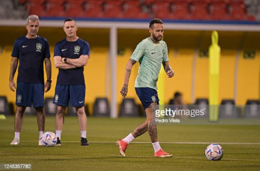 Neymar during Brazil's training session at Al Arabi SC Stadium in Doha, Qatar, on 4th December 2022: Pedro Vilela/Getty Images