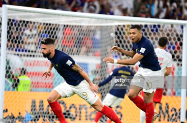 Olivier Giroud and&nbsp;Kylian Mbappé celebrate France's opener against Poland.&nbsp;<span style="color: rgb(8, 8, 8); font-family: Lato, sans-serif; font-size: 14px; font-style: normal; text-align: start; background-color: rgb(255, 255, 255);">(Photo by MB Media/Getty Images)</span>