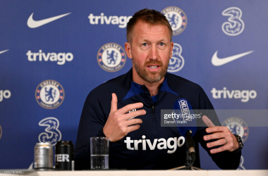 Graham Potter in his pre-match press conference (Photo by Darren Walsh/Chelsea FC via Getty Images)
