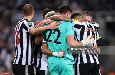 Newcastle players celebrate making the Carabao Cup Final&nbsp;<span style="color: rgb(8, 8, 8); font-family: Lato, sans-serif; font-size: 14px; font-style: normal; text-align: start; background-color: rgb(255, 255, 255);">Photo by Robbie Jay Barratt - AMA/Getty Images</span>