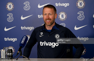 Graham Potter during his pre-match press conference (Photo by Darren Walsh/Chelsea FC via Getty Images)