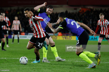 Illian Ndiaye dribbles past two Spurs defenders to score the only goal of the game, which proved to be the only difference between the two sides. (Photo by Richard Sellers/Getty Images)<br>