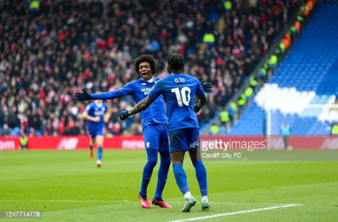 Cardiff City's Jaden Philogene celebrates after scoring his side's second goal //&nbsp;<span style="font-style: normal; text-align: start; caret-color: rgb(8, 8, 8); color: rgb(8, 8, 8); font-family: Lato, sans-serif; font-size: 14px; background-color: rgb(255, 255, 255);">(Photo by Cardiff City FC/Getty Images)</span>