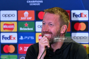 Graham Potter at his pre-match press conference (Photo by Glyn Kirk/AFP via Getty Images)