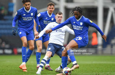 Cardiff City's Romaine Sawyers battles for possession with Preston North End midfielder Ben Woodburn&nbsp;<span style="font-style: normal; text-align: start; caret-color: rgb(8, 8, 8); color: rgb(8, 8, 8); font-family: Lato, sans-serif; font-size: 14px; background-color: rgb(255, 255, 255);">(Photo by Dave Howarth - CameraSport via Getty Images)</span>