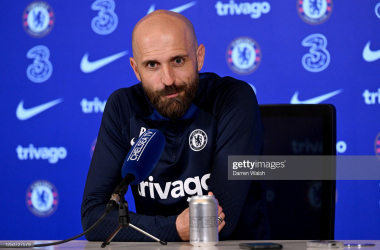 Bruno Saltor during his first pre-match press conference (Photo by Darren Walsh/Chelsea FC via Getty Images)